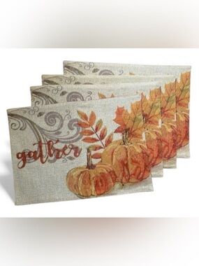 4 Fall Thanksgiving Harvest Placemats - Orange  Leaves with gold fleck